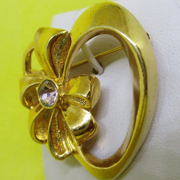 Avon Pink Rhinestone Heart Bow Brooch - Picture 4 of 5